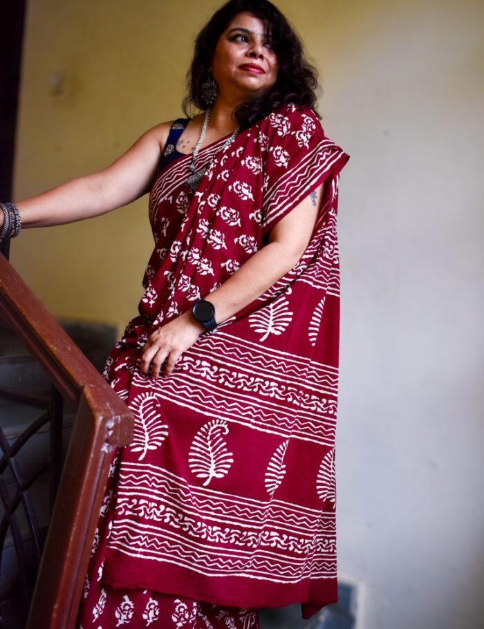 Ethnic Bagru cotton saree Kali Lakeer