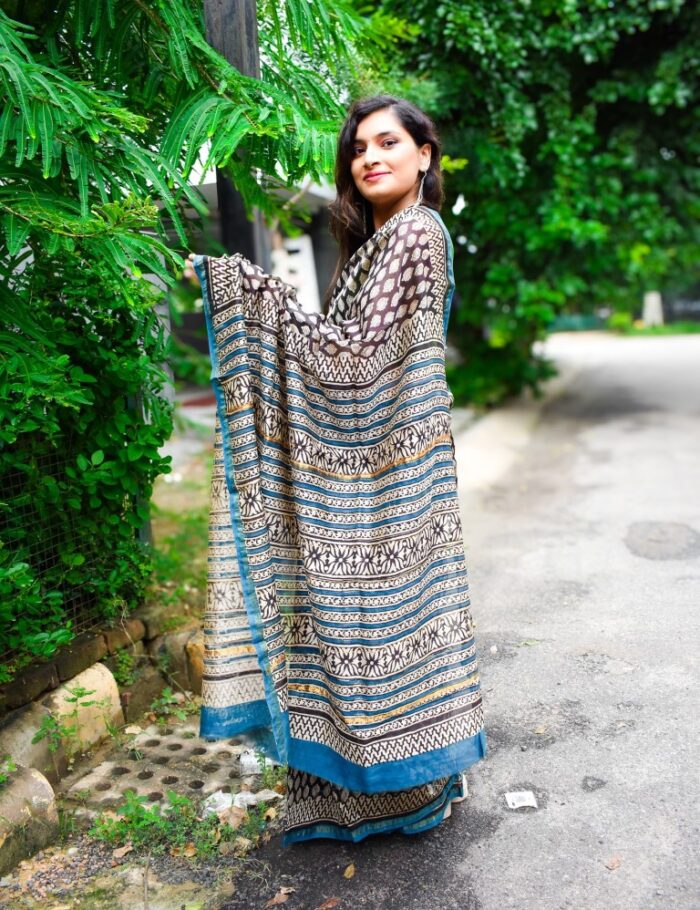 Chanderi Bagru Saree Morni Si Chaal