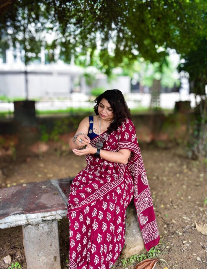 Soft cotton Bagru saree with Lakeer design