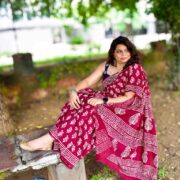 Hand-printed mul cotton Bagru saree