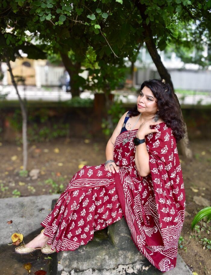 Bagru print cotton saree “Kali Lakeer”