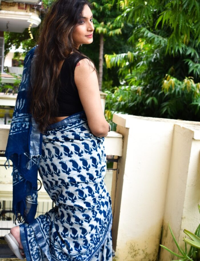 DSC_0919 Blue Linen Handloom Saree