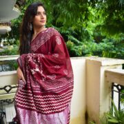 Lal Angaar Linen Handloom Bagru Saree