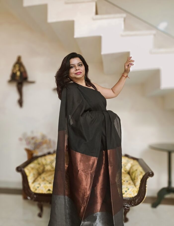 Traditional black khadi cotton saree