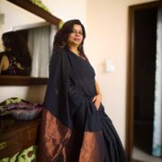 Ethnic khadi cotton saree in black weave