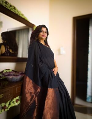 Ethnic khadi cotton saree in black weave