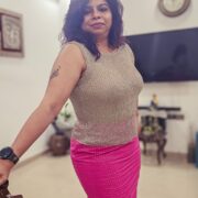 Pink striped cotton mini skirt