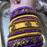 Ethnic purple and gold silk-thread kundan bangle set