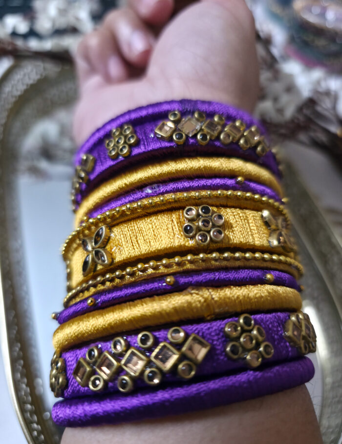 20250924_214611 Ethnic purple and gold silk-thread kundan bangle set