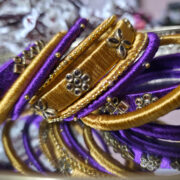 Purple Gold Silk Thread Kundan Bangles
