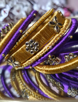 Purple Gold Silk Thread Kundan Bangles