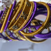 Purple and gold silk thread kundan bangle set