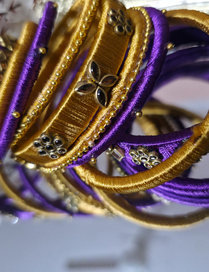 20250924_214739 Purple and gold silk thread kundan bangle set
