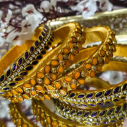 Copper & Purple Silk Thread Kundan Bangles