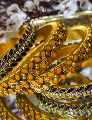 Copper & Purple Silk Thread Kundan Bangles