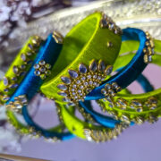 Green & Teal Silk Thread Kundan Bangles Set