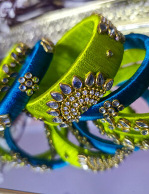 Green & Teal Silk Thread Kundan Bangles Set