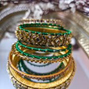Green and gold silk thread kundan bangles