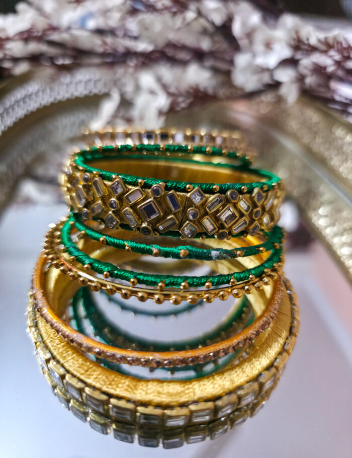 20250927_221644 Green and gold silk thread kundan bangles