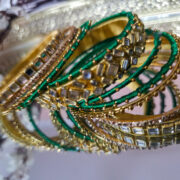 Green & Gold Silk Thread Kundan Bangles