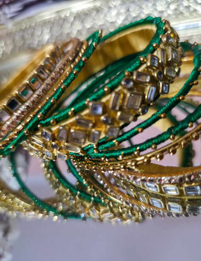 20250927_221652 Green & Gold Silk Thread Kundan Bangles