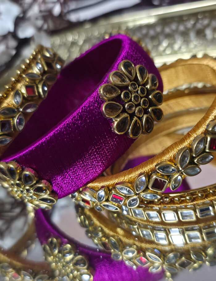 Magenta silk thread kundan bangles