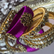 Magenta & Gold Silk Thread Kundan Bangles