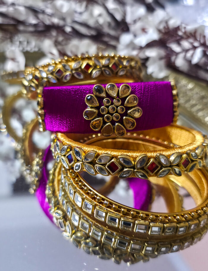Magenta gold kundan bangles