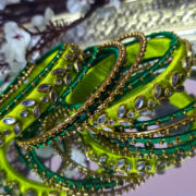 Light & Dark Green Silk Thread Kundan Bangles Set,