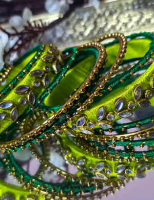 Light & Dark Green Silk Thread Kundan Bangles Set,