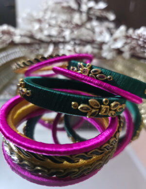 Green & Pink Silk Thread Bangles Set