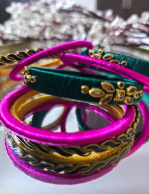 20251002_223328 Green-pink silk thread bracelets for traditional wear