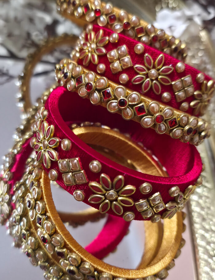 Red silk kundan bangles