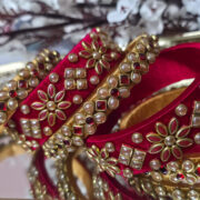 Red Silk Thread Kundan Bangles Set