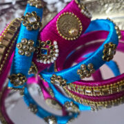 Pink & Turquoise Silk Thread Bangles Set