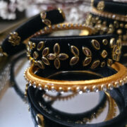 Silk-wrapped kundan bangles in black and beige