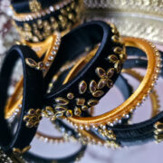 Black and beige silk thread kundan bangle set
