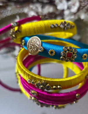 Blue Yellow Silk Thread Bangles