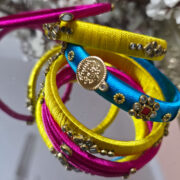 Blue and yellow silk thread bangles set