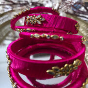 Six-piece jewelry stack of silk-thread kundan bangles