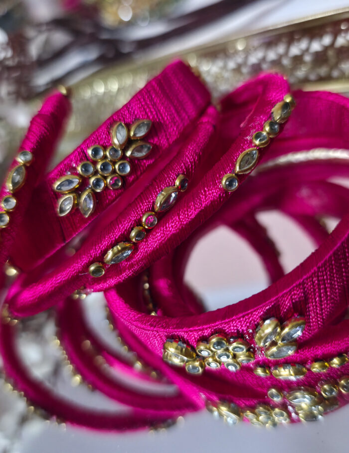 20251002_235322 Designer silk thread kundan bangle set of six pieces