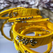 Light silk-thread bangles with kundan stones, set of six