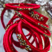 Silk-wrapped kundan bangle set with six bangles
