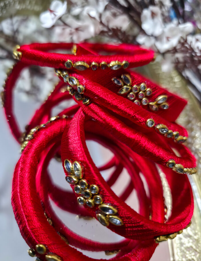 20251002_235626 Silk-wrapped kundan bangle set with six bangles