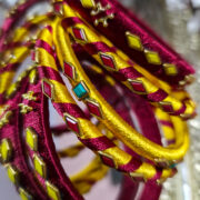 Red & Yellow Silk Thread Kundan Bangles