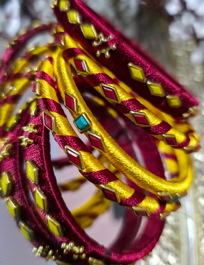 20251003_000420 Red & Yellow Silk Thread Kundan Bangles