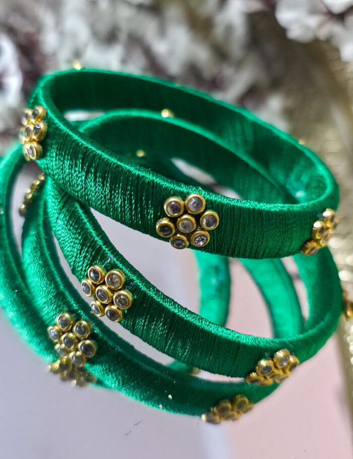 Green silk thread bangles set of two