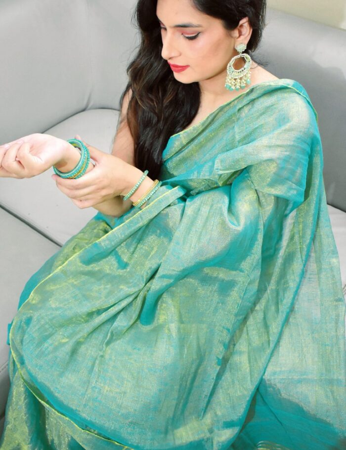 Shining Earthy saree Zari-Linen