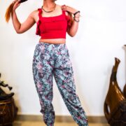 Printed teal cotton joggers