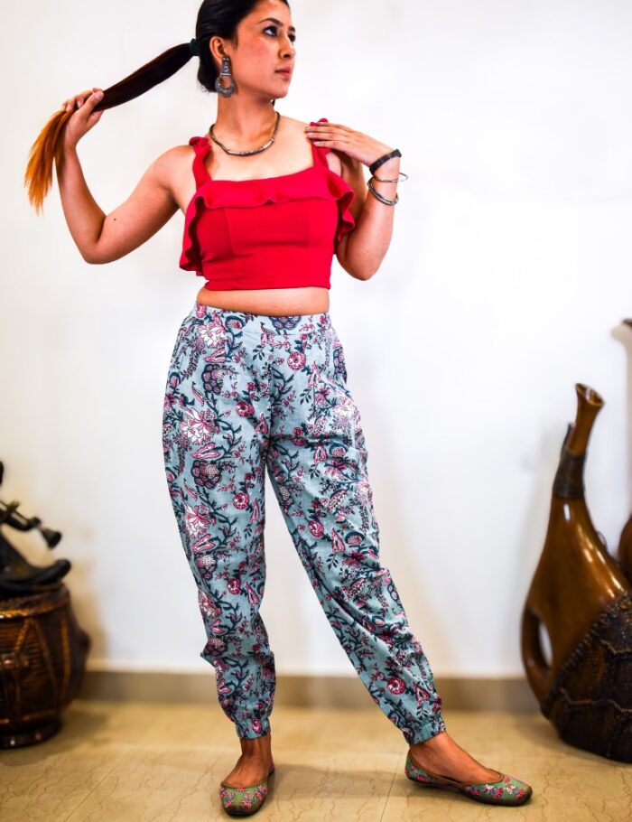 DSC_0141 Printed teal cotton joggers